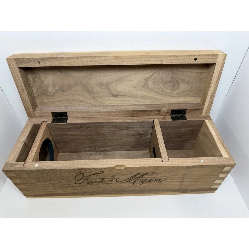Fait Main Laser Engraved Wood Walnut Wine Box 18 Inch Magnetic Shut